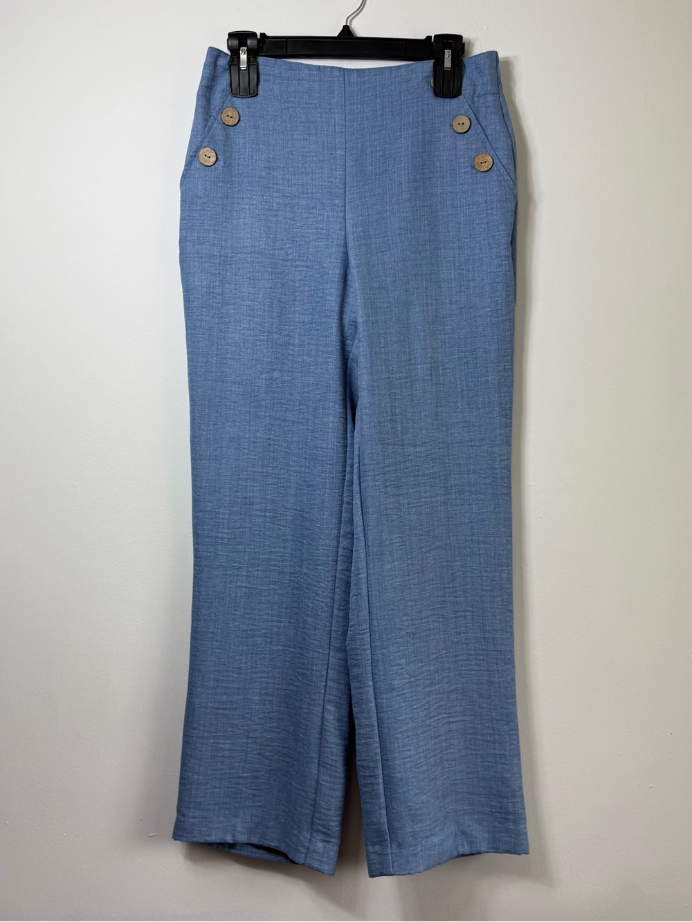 SOHO Apparel | Chambray Blue Wide Leg Sailor Pants Coastal Linen-Look Sz S
